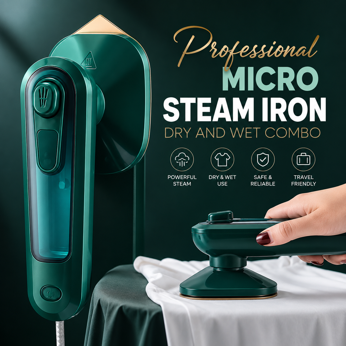 Professional 2-in-1 Micro Steam Iron – Dry & Wet Garment Steamer